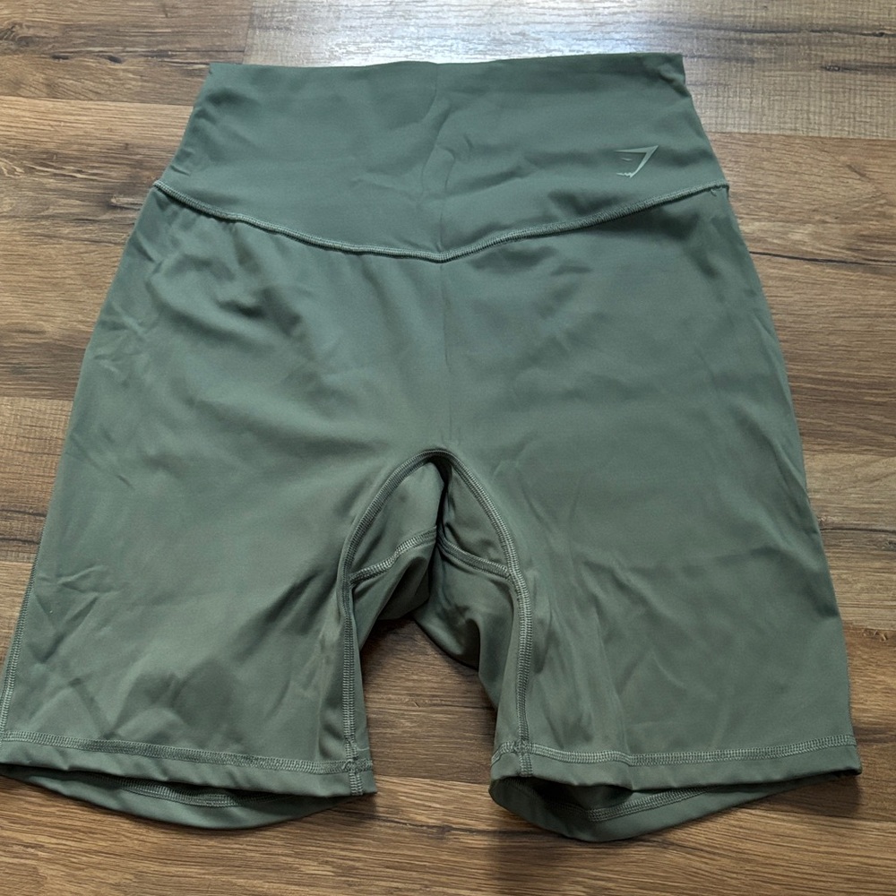Gymshark Olive Green High-Waisted Athletic Bike Shorts